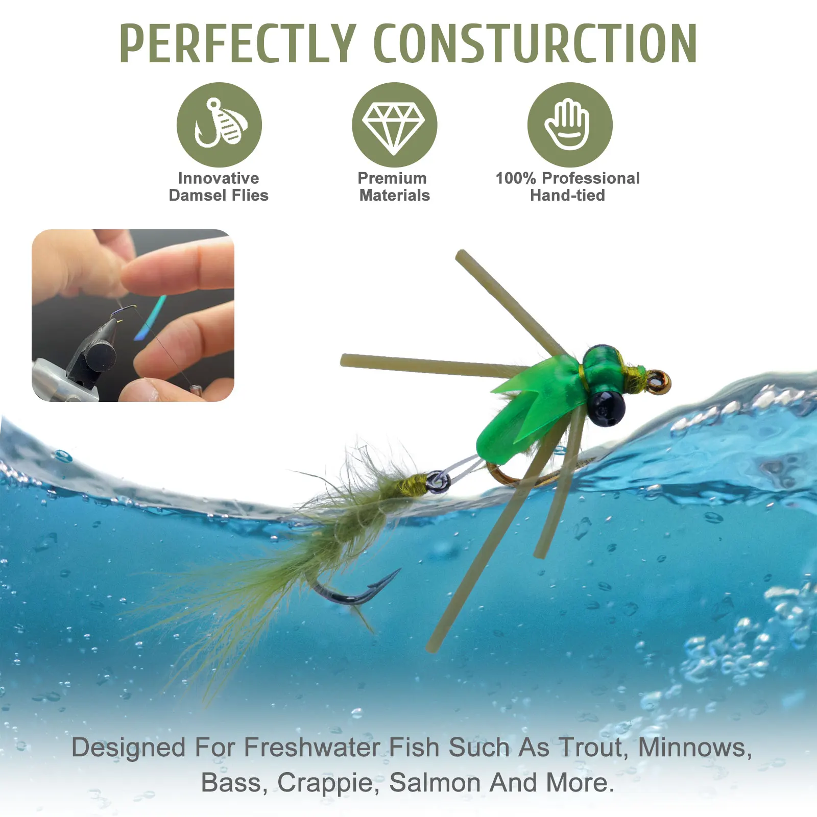 Goute 8-16 Uds moscas de pesca con mosca señuelo de pesca juego de anzuelos dobles 12 #   14 #   16 #   18 #   Anzuelo para atar moscas, pesca de trucha y lubina, señuelo con caja - imagen 5