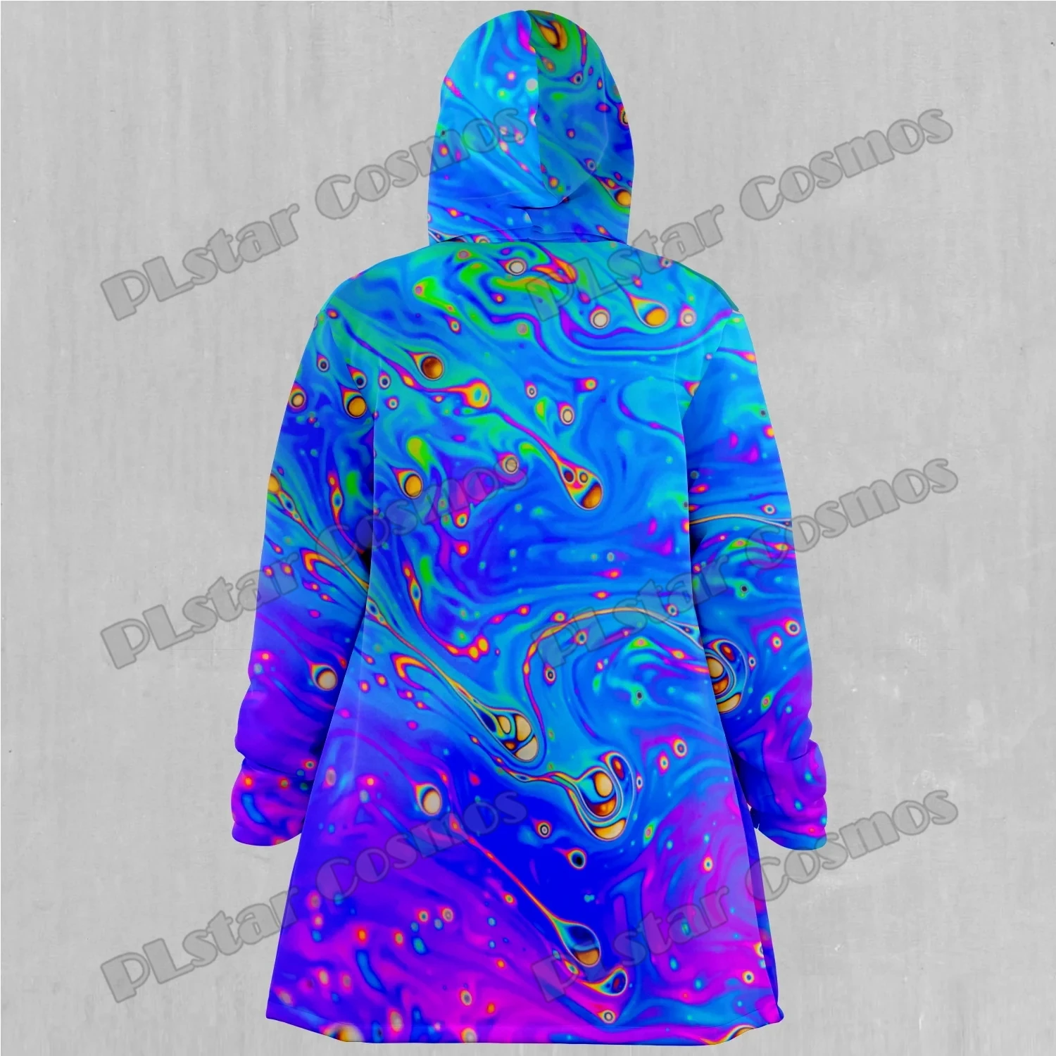 Capa con capucha forrada de Sherpa para hombre con estampado 3D colorido abstracto psicodélico líquido invierno Unisex Casual grueso capa cálida DP81 - imagen 4