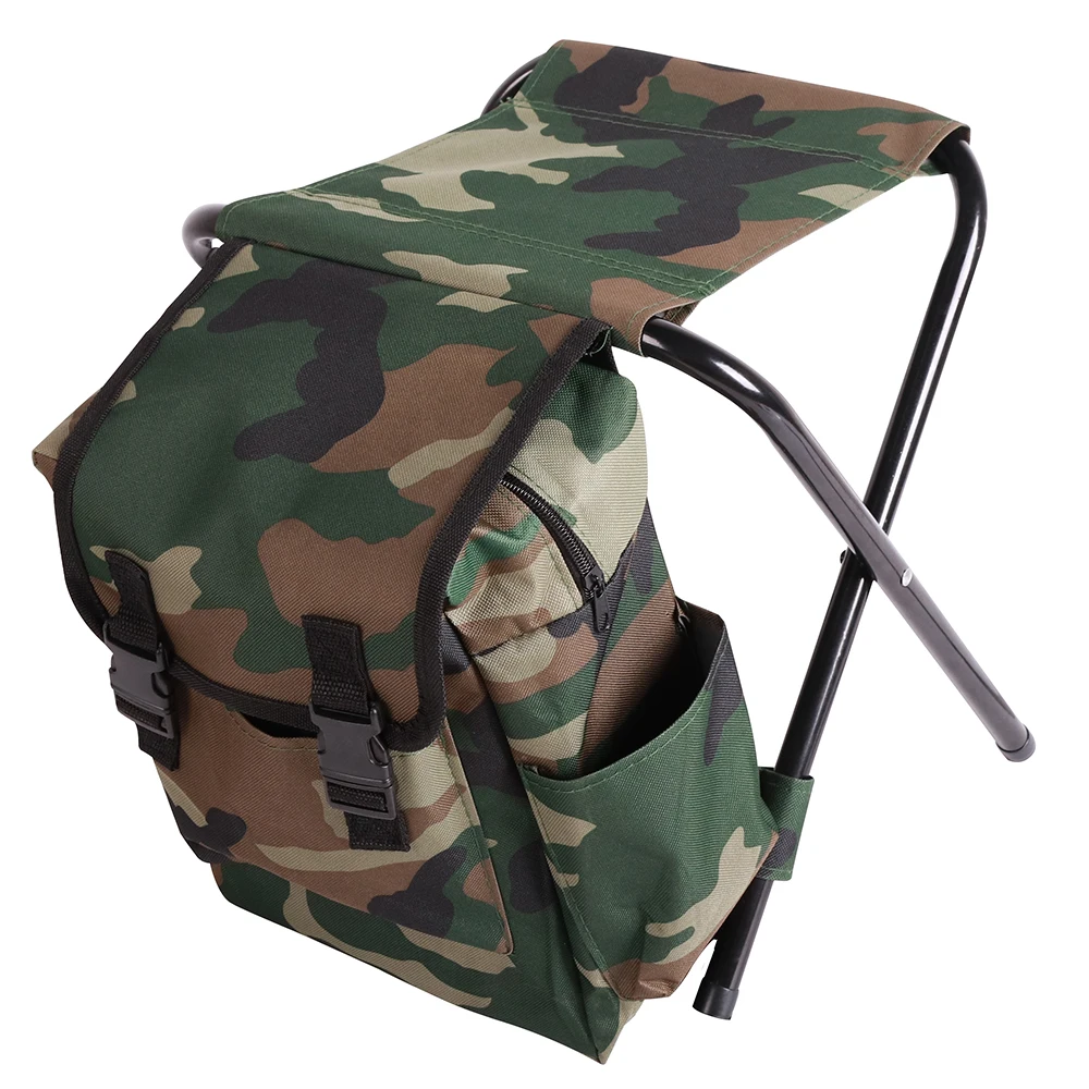 Bolsa para silla plegable 2 en 1, mochila de camuflaje portátil, tela Oxford, multifunción para acampar al aire libre, senderismo, gran capacidad