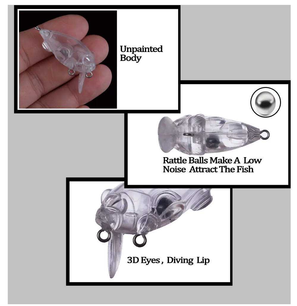 Chan'sHuang 20 piezas cebo en blanco sin pintar 5,2 cm 5,5g Mini Crankbait DIY Señuelos de pesca artificiales - imagen 4