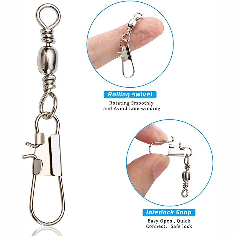 50 Uds. Pasador de bloqueo, rodamiento de bolas, anillos sólidos giratorios 14 #   a 1 #   Conector de pesca, gancho de barco para herramienta de señuelo de pesca - imagen 2