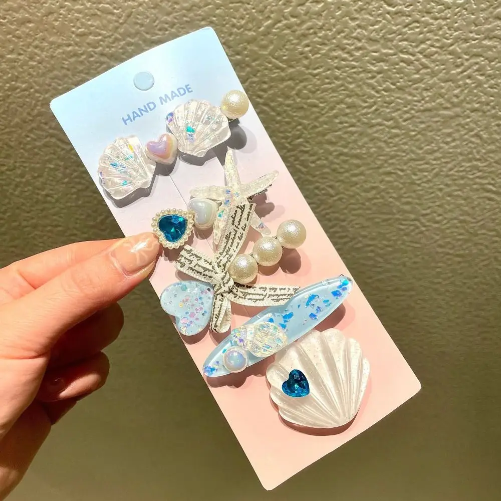 5 uds nueva serie Ocean Shell estrella de mar pinzas para el cabello perla rosa sirena horquillas tocado de princesa púrpura niñas - imagen 5