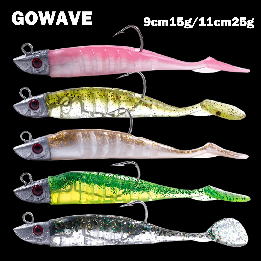 Señuelos blandos para pesca en el mar, pececillo negro, cabeza de Jigging, cebo de silicona suave, Wobblers, 9cm, 15g, 11cm, 25g, Swimbait, Peche para lubina, Lucio, Leurre - imagen 2