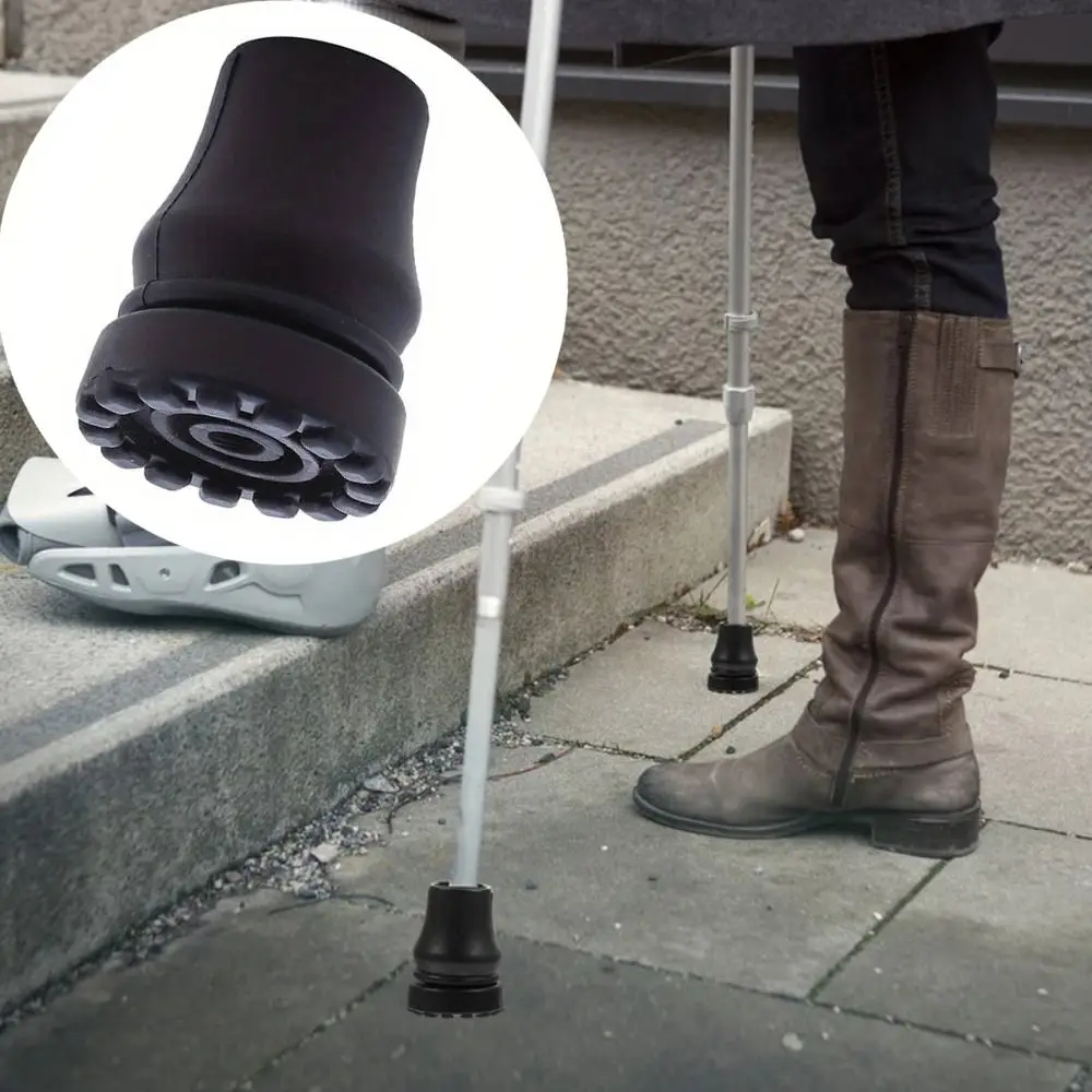 Almohadillas inferiores antideslizantes para bastón de muleta, Protector de punta de bastón de goma negro, resistente al desgaste, 16/19/22mm, 2 uds. - imagen 3