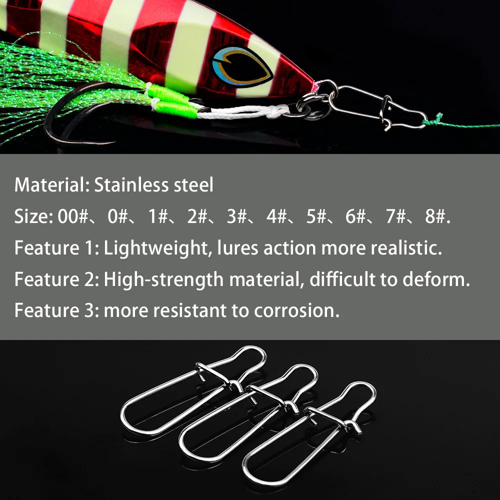 20 piezas Pin giratorio de acero inoxidable, accesorios de pesca, conector, Clip de señuelo, giratorios, aparejos de pesca de mar - imagen 5