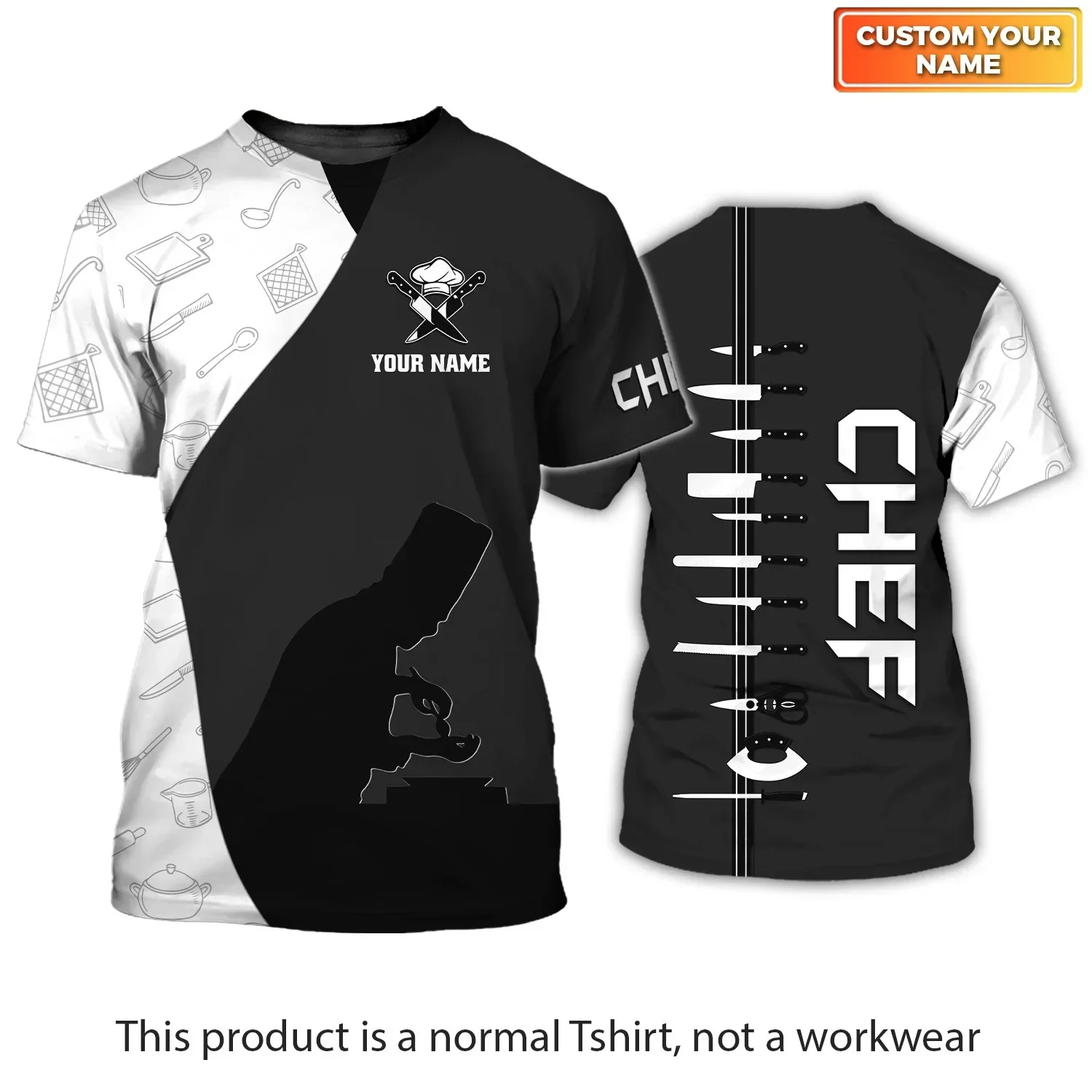 Camiseta 3D personalizada con nombre de Chef unisex para verano