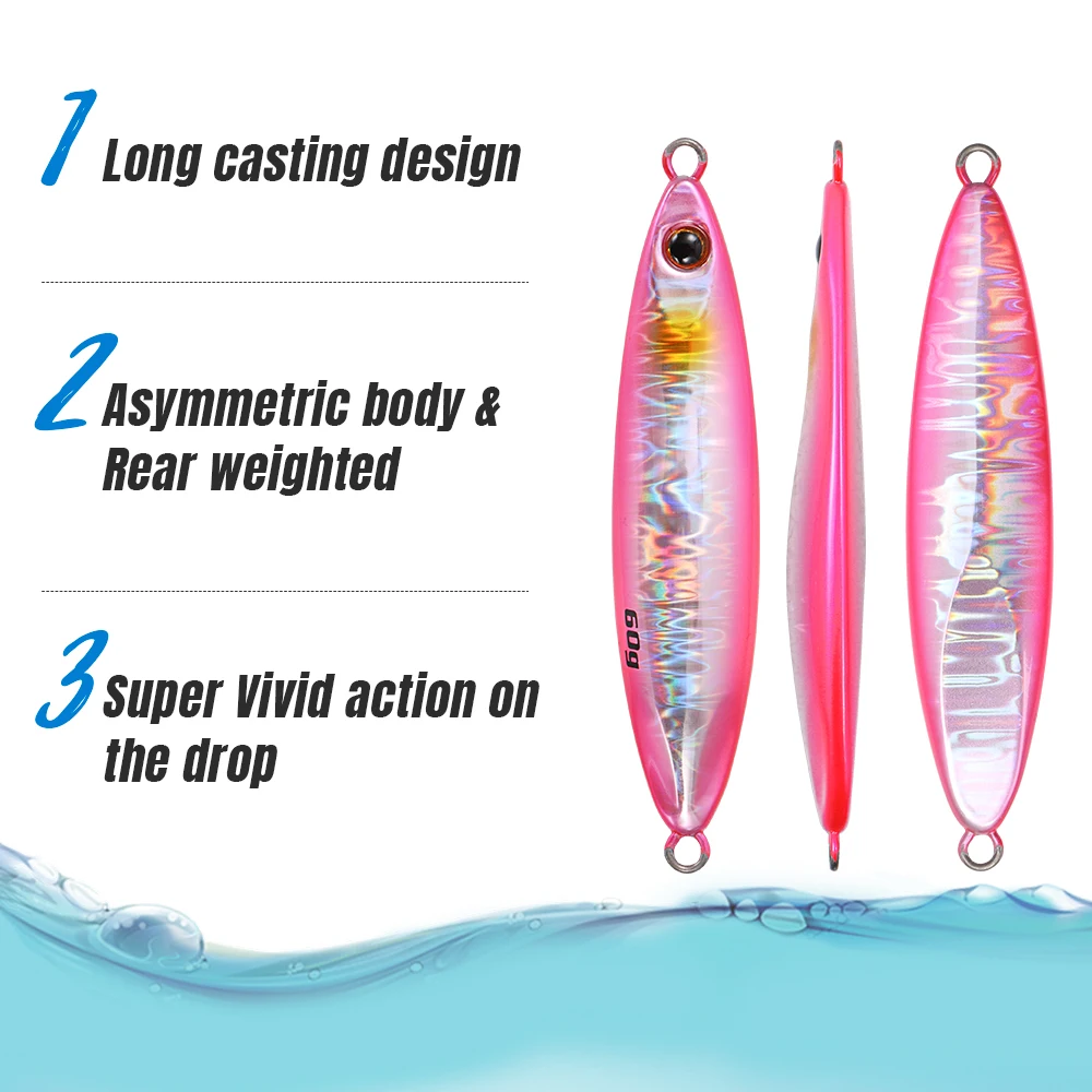 CASTFUN 20g 30g 40g 60g plantillas de paso lento plantilla de Metal de fundición larga señuelo de Jigging de orilla Señuelos de pesca de mar cebo Artificial - imagen 5