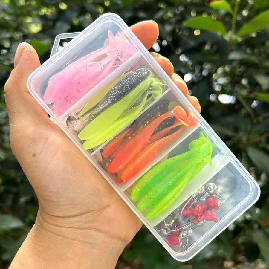 40 unids/caja Wobbler para Lucio Señuelos de Pesca de lubina cabeza de plantilla con cola en T juego de cebo Artificial gusanos blandos carpa tiro de gota Swimbait hecho a mano - imagen 2