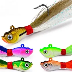 Bucktail Jig Head con ojos 3D y pelo de ciervo para jigging de pesca