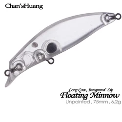Chan'sHuang 20 piezas cebo en blanco sin pintar 7,5 cm 6,2g largo fundido pececillo flotante poco profundo labio integrado DIY Señuelos de pesca artificiales