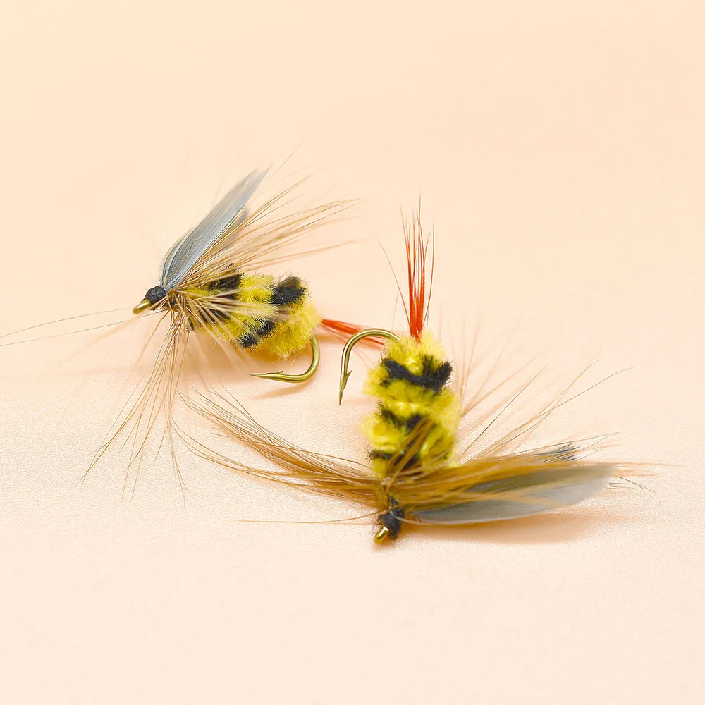 MNFT-señuelo de pesca de abejas, 10 piezas, amarillo y negro, abejorro, insecto, mosca Artificial, mosca seca, pesca de trucha - imagen 4