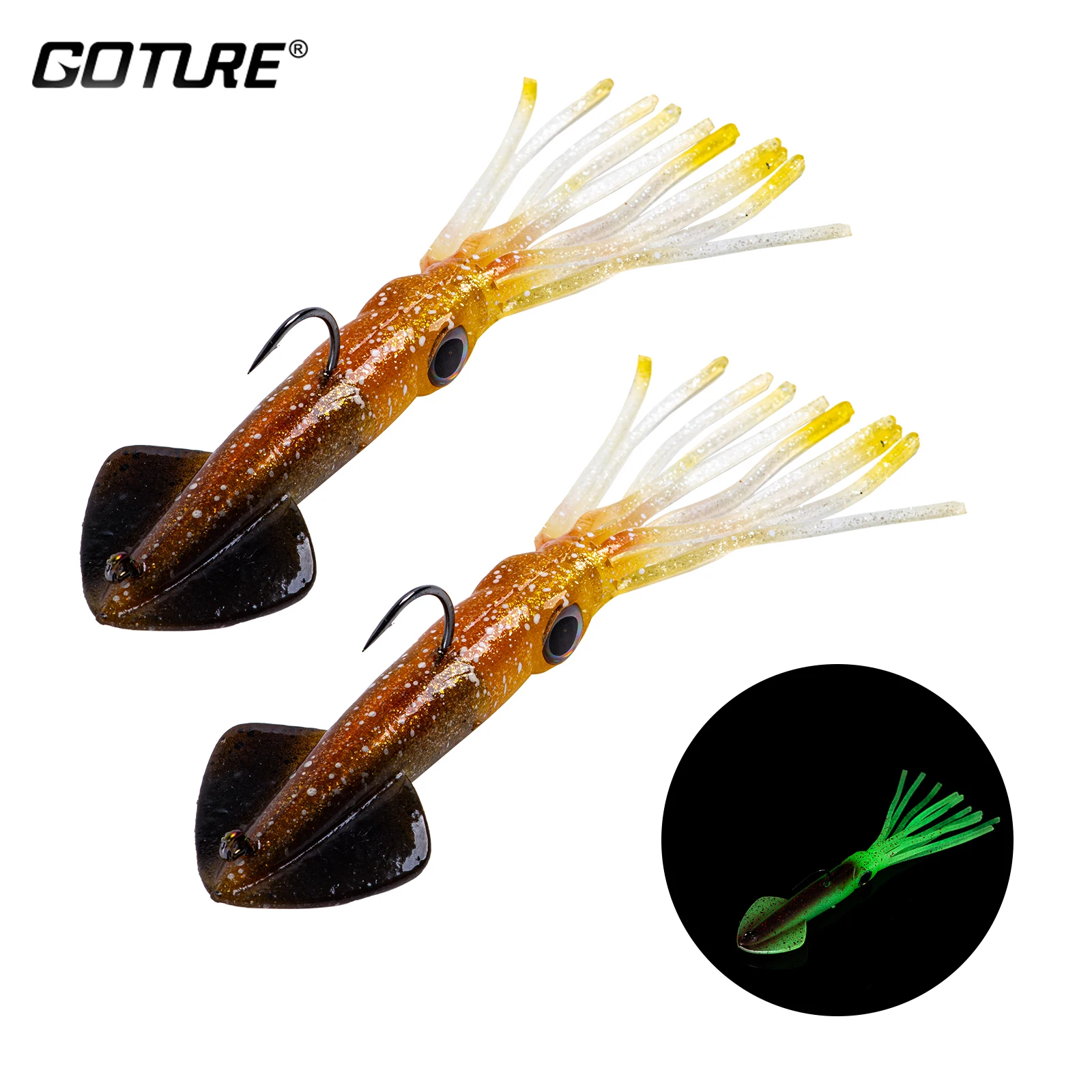 Goture Calamar luminoso artificial 14cm 36g plomo PVC para pesca nocturna - imagen 3