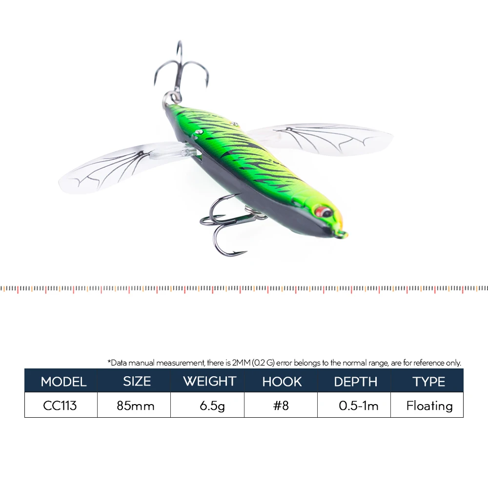Hanlin Topwater 85mm 6,5g libélula Señuelos de Pesca Popper cebo Wobbler alas suaves lápiz de plástico duro aparejos de Lucio Artificial - imagen 2