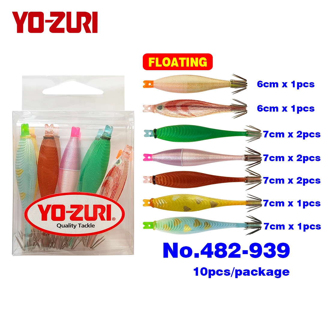 Yo-zuri Inktvis Jig Inktvis Haken Inktvis Lokken Aas 6 cm 7 cm Japan Drijvende UV Fluorescerende 5 kleuren 10 stks Squid Jig Squid Hooks Squid Lure Bait Floating Fluorescent 5colours 10pcs Calamari - imagen 5