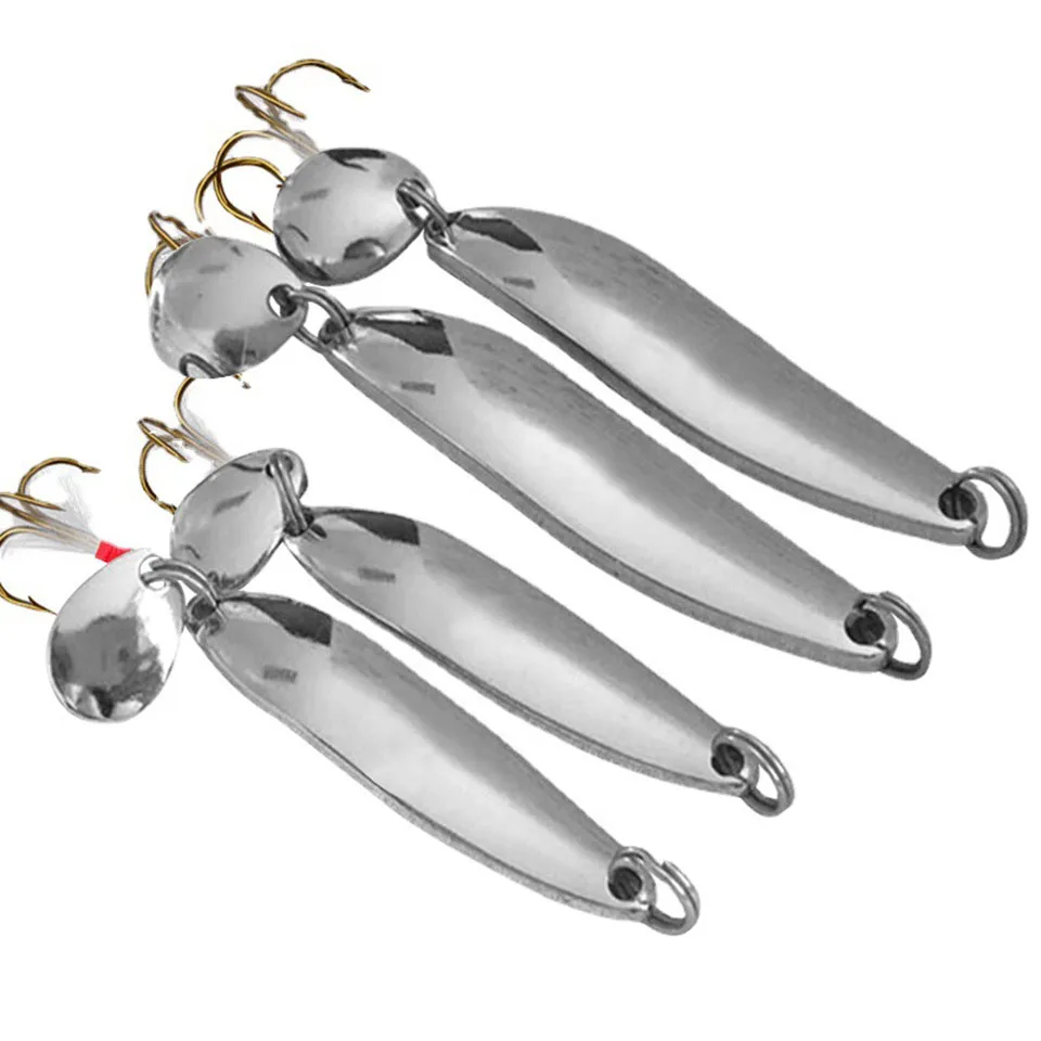 Señuelo metálico de 5 piezas para pesca, cebo duro con lentejuelas y pluma de lubina, anzuelo triple, color dorado, plateado, 5g, 7g, 10g, 13g - imagen 5