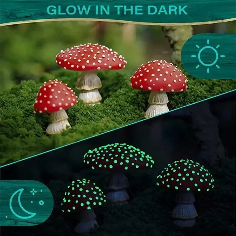 Mini Hongos Luminosos – Set de 3 Figuras de Resina para Jardín - imagen 5