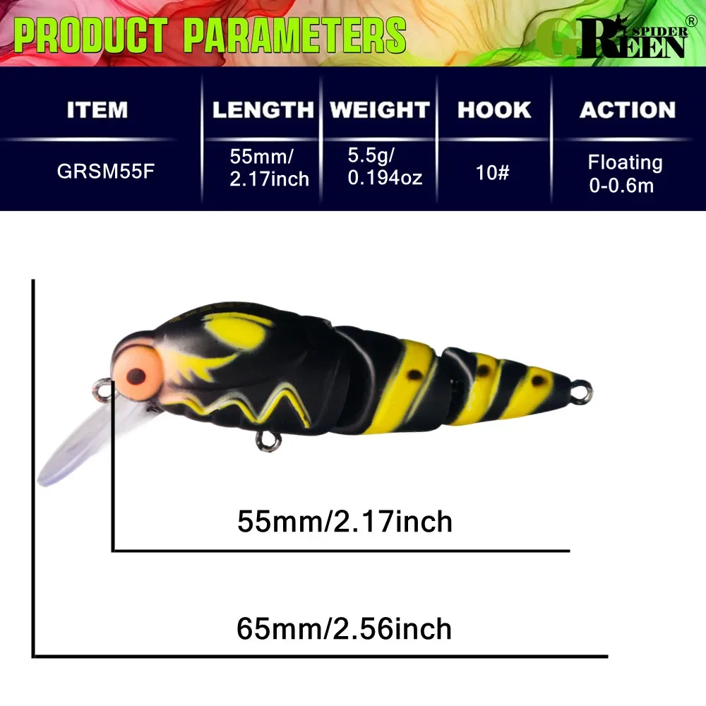 Señuelo de pesca flotante GREENSPIDER 55mm 5,5g MINNOW cebo duro multisección señuelo Artificial para perca carpa lubina - imagen 3