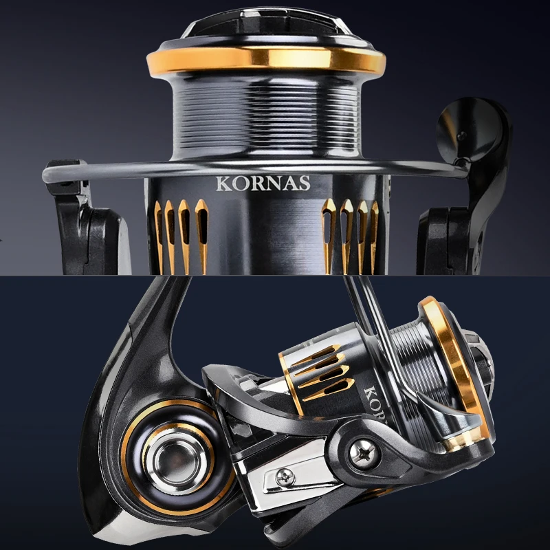 MEREKING KORNAS serie libre de óxido y rodamiento suave 5,2: 1 carrete de pesca giratorio arrastre 12Kg potencia máxima bobina de pesca de rueda giratoria - imagen 2