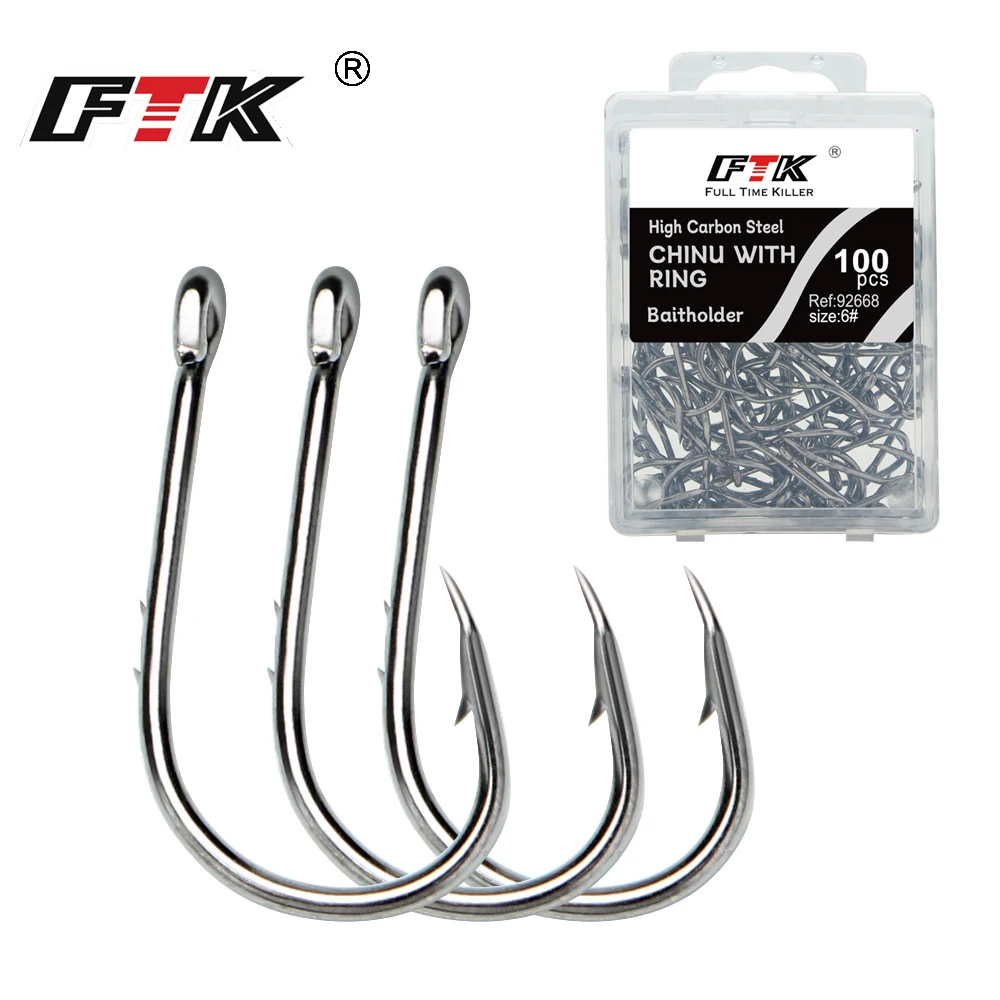 FTK 100 Uds anzuelo de púas anzuelo de pesca de acero rico en carbono 3 # -7 #   Accesorios de pesca de carpa Baitholder, anzuelo de gusano con anillo - imagen 3