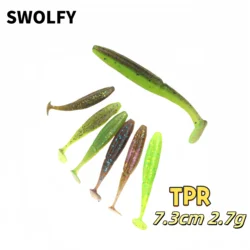 SWOLFY 8 Uds TPE t-tail señuelo de pesca suave 3,5g/75mm flotante Swimbait Wobbler cebo Artificial aparejos de pesca de lubina de silicona