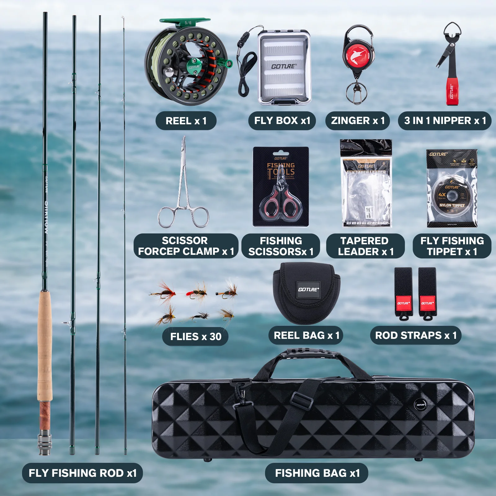 Goture Cañas de pesca con mosca y estuche