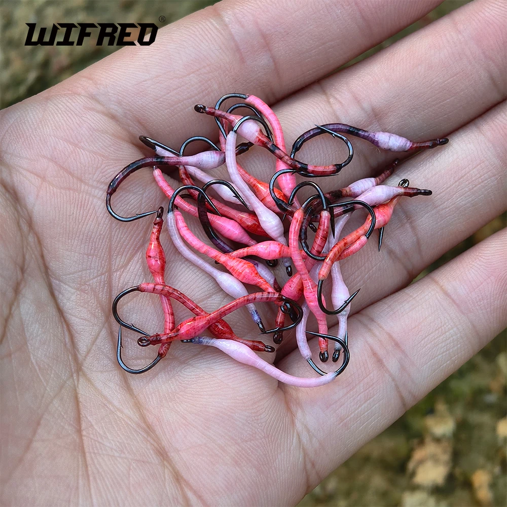 Wifreo 4/6PCS # 13 epoxi Squirmy gusano mosca luminosa tierra gusano señuelo realista pesca con mosca cebo para trucha tipo panfish 4 colores - imagen 2