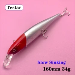 Testar Señuelos de Pesca 160mm 34g cebo de pececillo de fundición larga Wobblers Jerkbait Shad cebo adhesivo de hundimiento lento para Lucio Pesca
