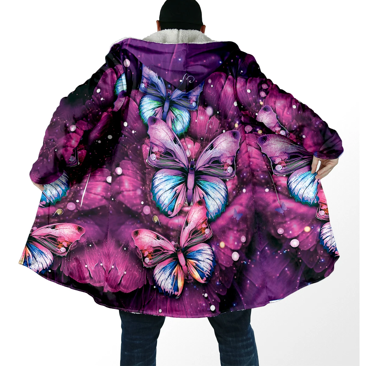 2025 capa de moda de invierno para hombre, diseño fresco de pájaros rojos, capa con capucha de lana gruesa con estampado 3D, capa cálida informal Unisex DP108 - imagen 5