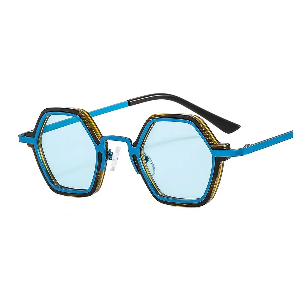 Gafas de sol poligonales con montura pequeña Unisex, gafas de sol Retro Hip Hop Punk, gafas de sol con montura metálica única, gafas de conducción de moda Y2K - imagen 4
