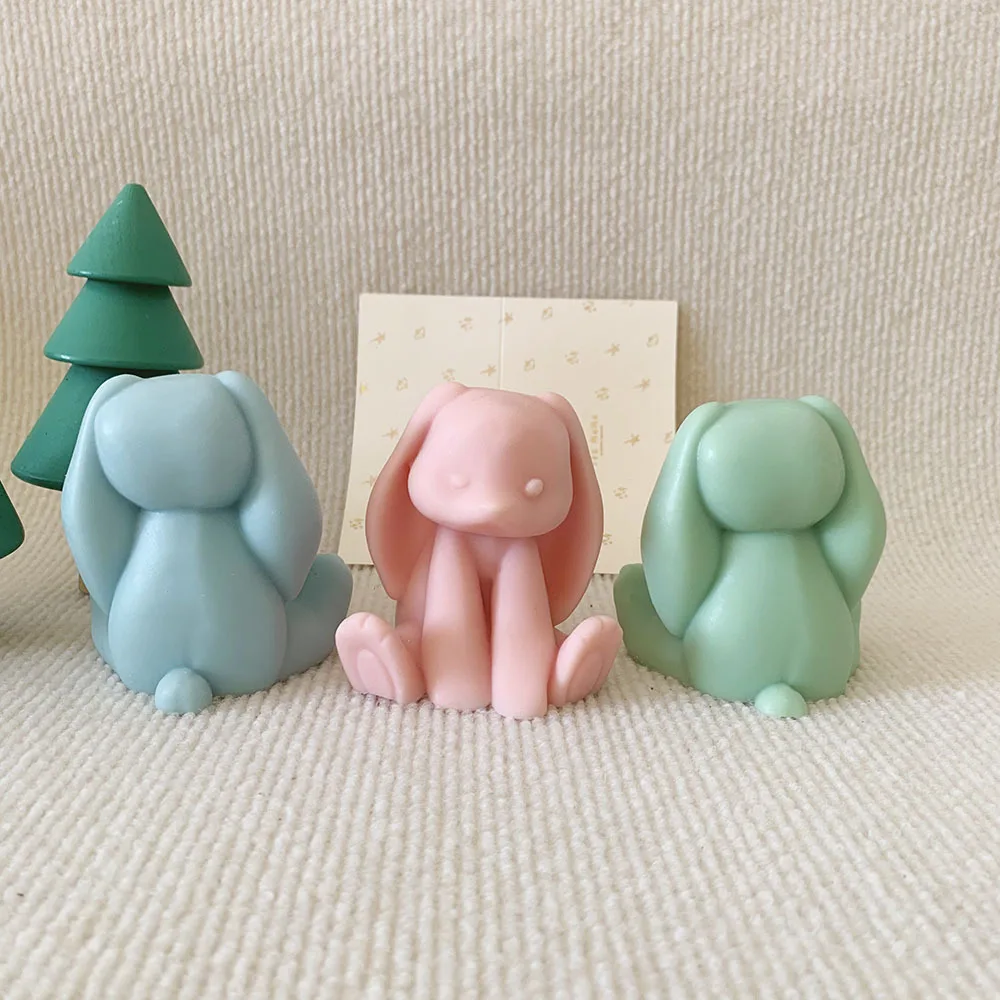 Molde de silicona de conejo de orejas largas 3D, conejo sentado hecho a mano, vela perfumada de conejito 3D, molde para manualidades de resina de jabón, regalo de Pascua - imagen 4