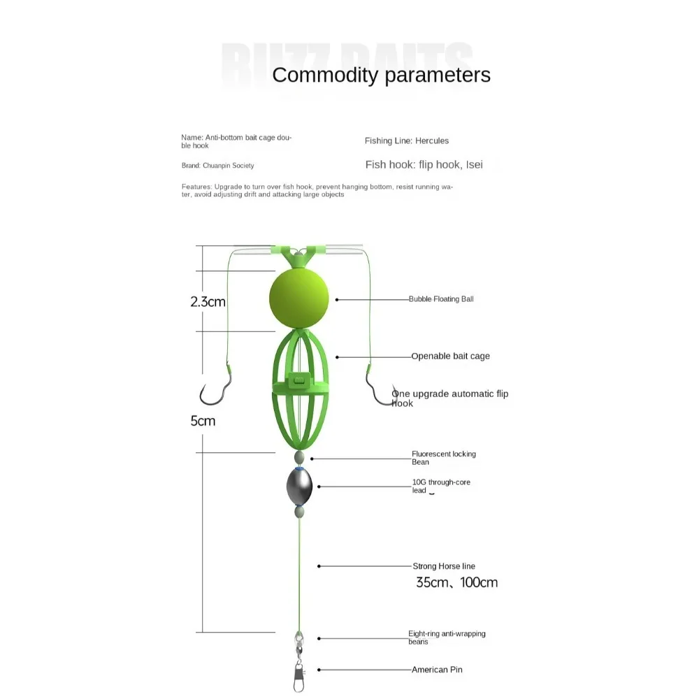 Ganchos doble abatibles, jaula para cebo de pesca, línea de acero al carbono de plástico de alto índice, alimentador de grupo, plomo, anzuelos dobles de Color verde - imagen 4