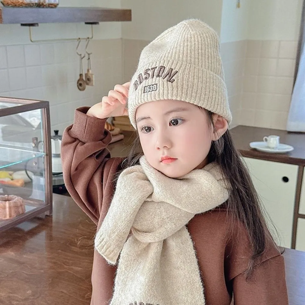 Nuevo conjunto de gorro y bufanda bordada BOSTON, jersey a prueba de viento y frío, gorro cálido para 2-8 años - imagen 2
