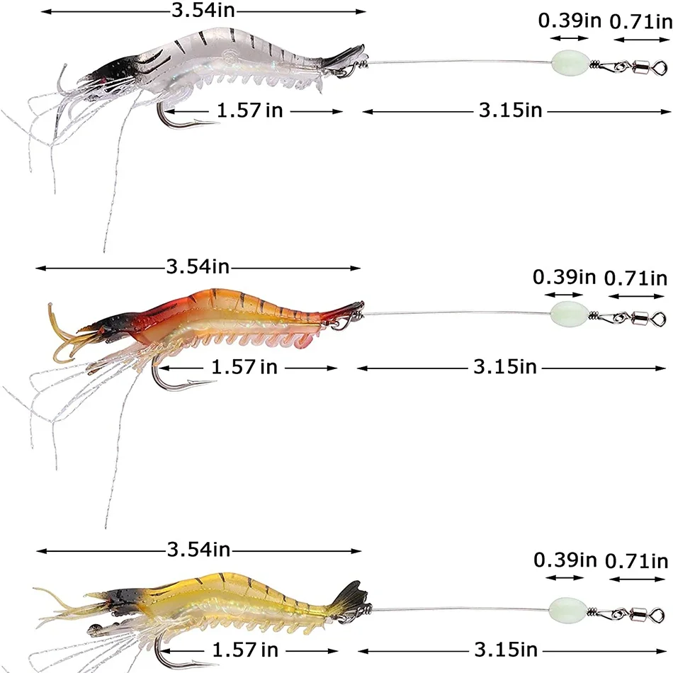 Goture-SEÑUELOS de silicona para pesca de camarones, cebo blando para agua dulce, agua salada, trucha, lubina, carpa, luminoso, Aitigis, 3 piezas - imagen 3