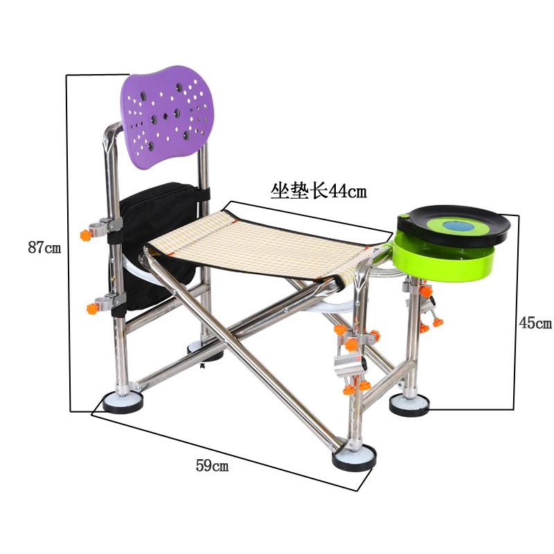 Silla de pesca multifunción para exteriores, juego de sillas de pesca de acero inoxidable con fuerte soporte de carga, respaldo ajustable, reclinable de cuatro patas - imagen 2