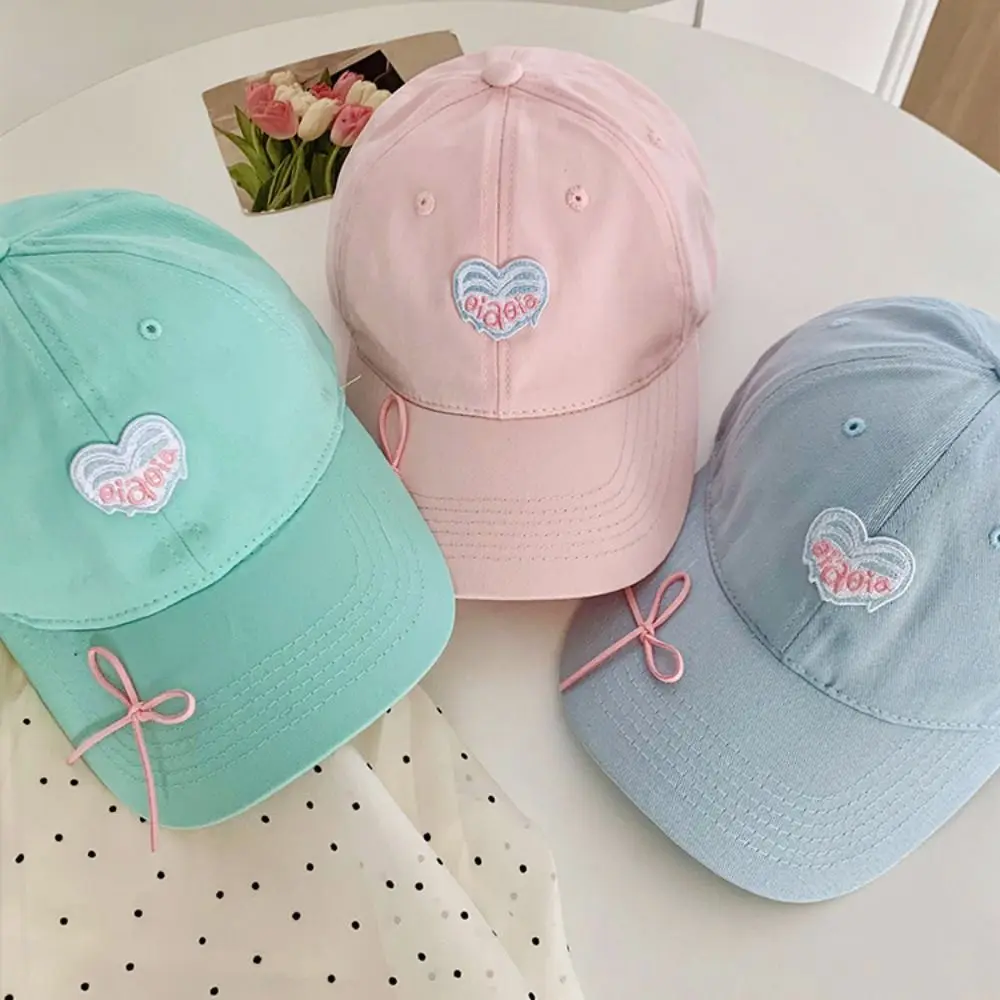 Gorra de béisbol con bordado Simple de corazón de amor, protector solar de algodón, sombrero para el sol, Color caramelo, gorra con visera de estilo coreano para exteriores - imagen 4