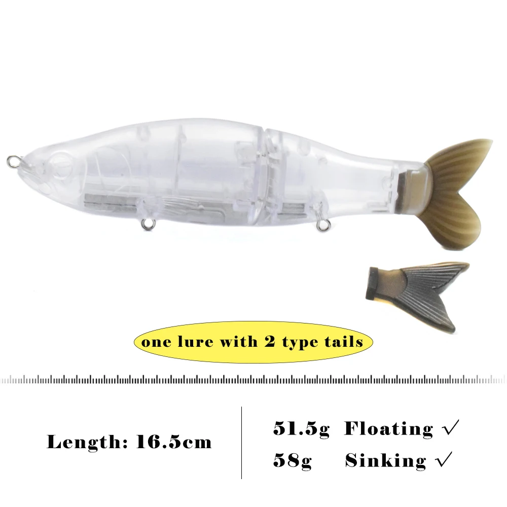 CCLTBA-señuelo magnético de 6,5 pulgadas, cebo de pesca deslizante sin pintar, en blanco, transparente, cola suave, Swimbait, aparejos de pesca - imagen 3