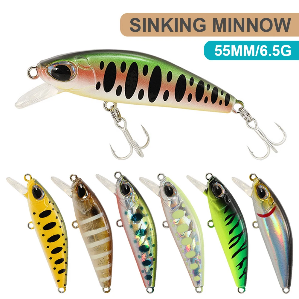 Señuelos de pesca de 5,5 cm y 6,5g, Wobbler de pececillo de hundimiento lento, cebo duro Artificial de fundición larga, Jerkbait, trucha, lubina, MN635 - imagen 2