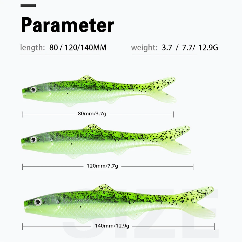 3 unids/lote 3,7g/7,7g/13g bicolor PVC señuelo falso señuelo cebo suave forktail cebo de pescado suave simulado - imagen 3