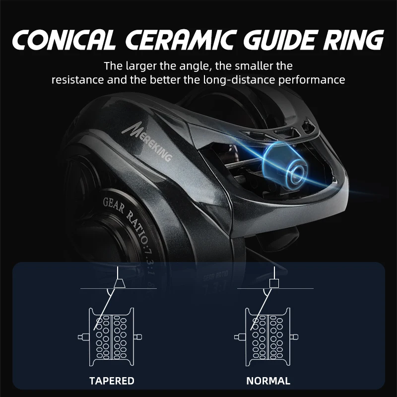 Carrete de pesca MEREDITH Baitcasting, carrete ultraligero de 180g, cebo, relación de velocidad 7,3: 1, relación de carretes dobles, rodamiento cerámico híbrido - imagen 3