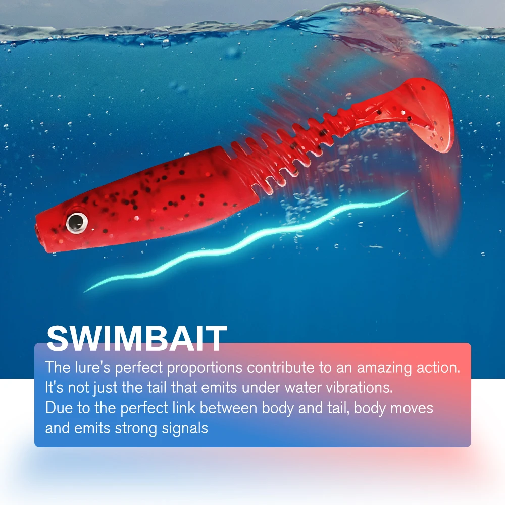 ZUKIBO Señuelo de pesca Swimbait suave 68 mm 58 mm Cola en T Gusano de silicona suave TPE Plásticos Cebos Señuelo 10PCS Señuelo Wobbler artificial Ojos 3D Señuelos flotantes con olor a pescado - imagen 2