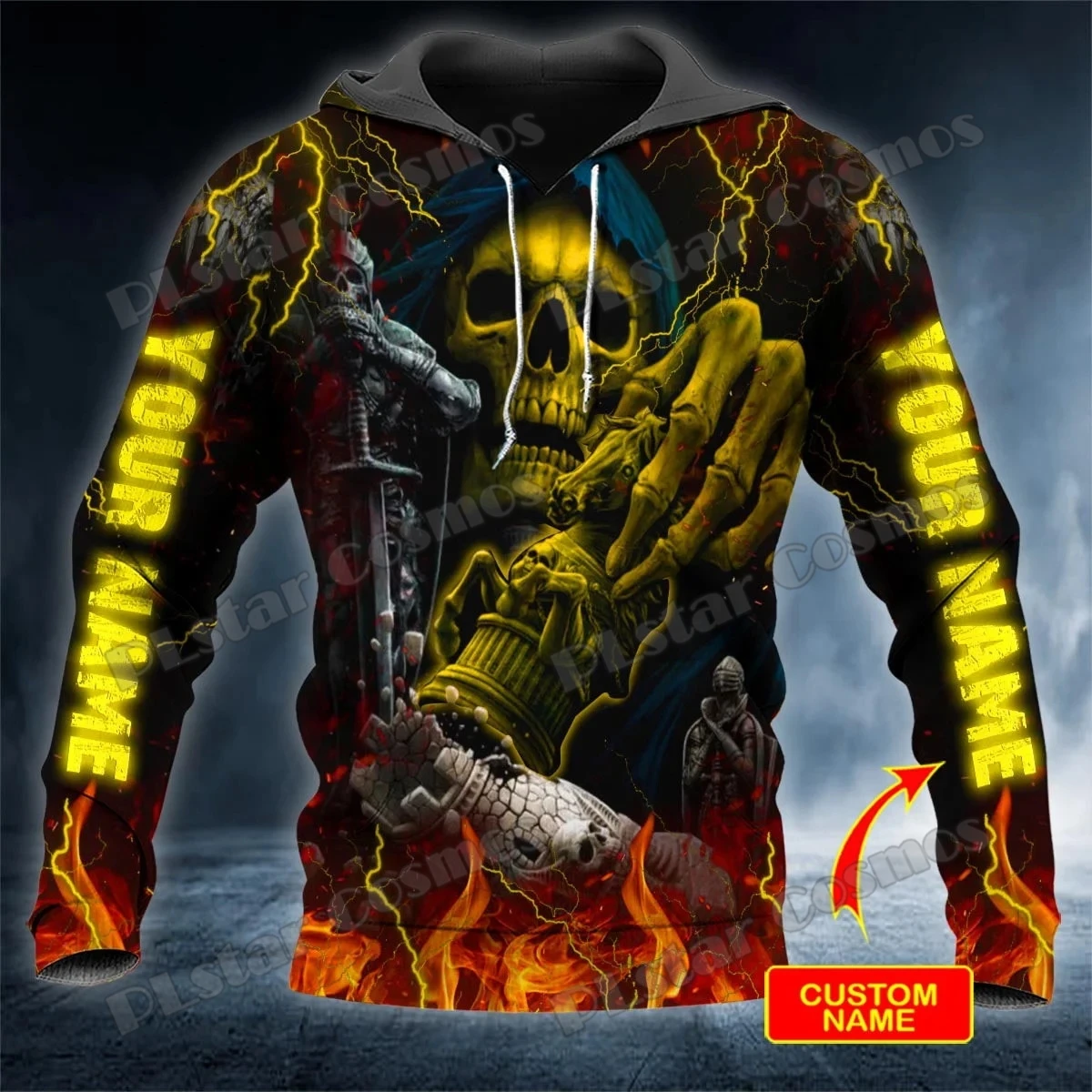 Grim Reaper apuntando a ti en la oscuridad calavera de la muerte personalizado 3D impreso sudaderas con capucha de los hombres otoño Unisex Casual Sudadera con capucha QDY74 - imagen 3