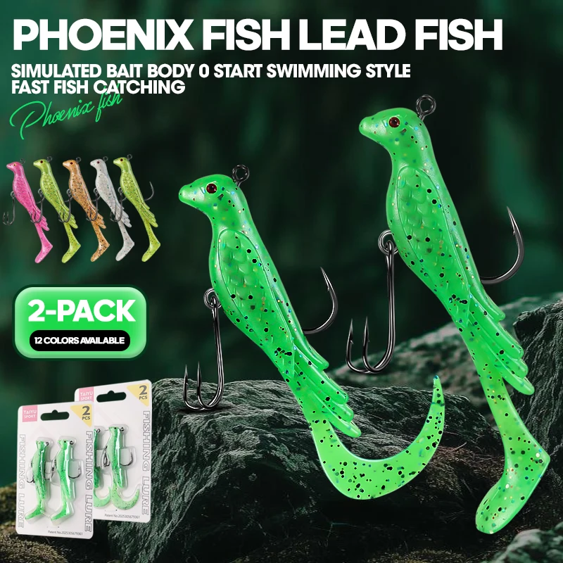 TAIYU 2 uds Phoenix Bird señuelo de pesca suave multicolor ondas grandes enrolladas señuelo de pesca falso para agua salada/cebo de pesca de agua dulce - imagen 3