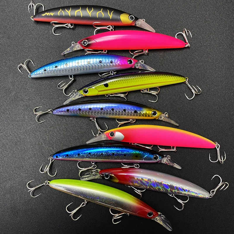 Señuelos de Pesca de pececillos flotantes de 110mm y 20g, Wobblers de fundición larga para lubina de agua dulce, Swimbait, cebo duro Artificial, aparejos Jerkbait - imagen 4