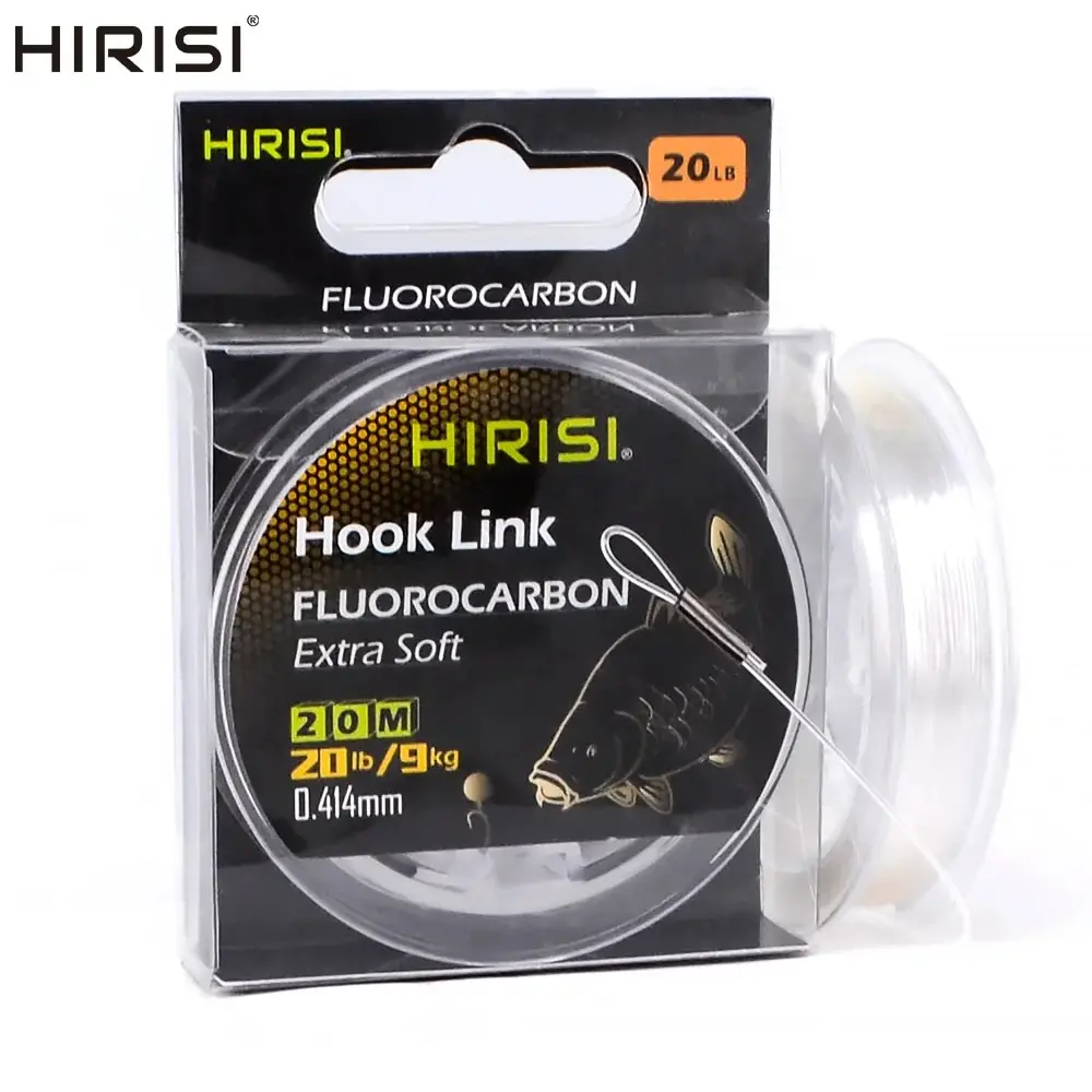 Hirisi-sedal de pesca de carpa, hilo de pesca de fluorocarbono súper rígido, aparejo Chod, 15lb, 20lb, 27lb, 32lb, transparente, 20m