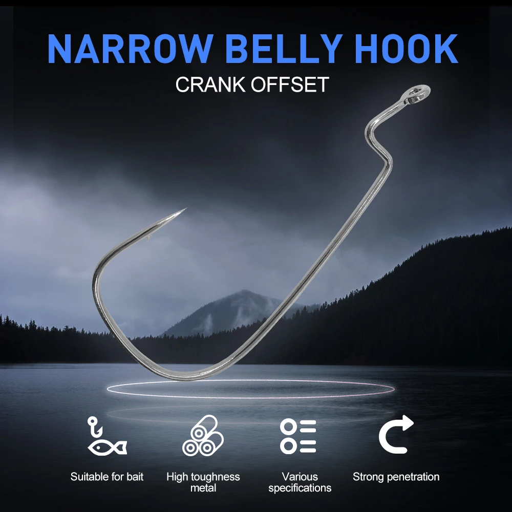 ESFISHING-anzuelo compensado de vientre estrecho, anzuelos de pesca de acero al carbono, manivela, anzuelo de gusano con púas para señuelo de pesca suave - imagen 3