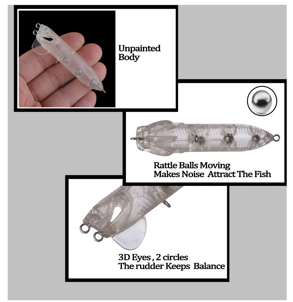 Chan'sHuang 20 piezas Señuelos de pesca en blanco sin pintar 7,5 cm 9,4g dos círculos lápiz flotante DIY cebo de pesca Artificial hecho a mano - imagen 5