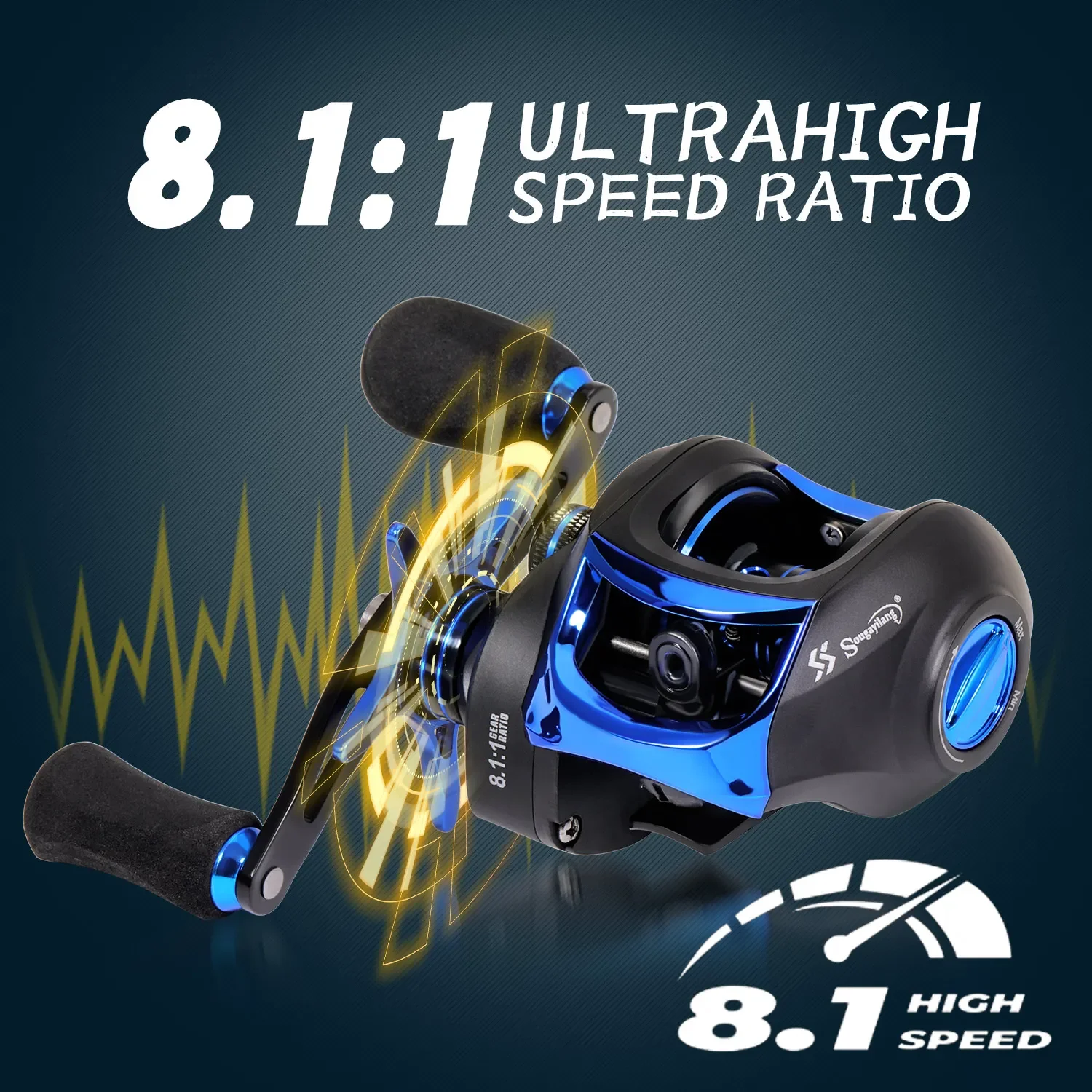 Carretes de Pesca Sougayilang 8,1: 1 relación de engranaje de alta velocidad 9 + 1BB carrete de Baitcasting con sistema de frenado magnético arrastre máximo 9,5Kg Pesca - imagen 4