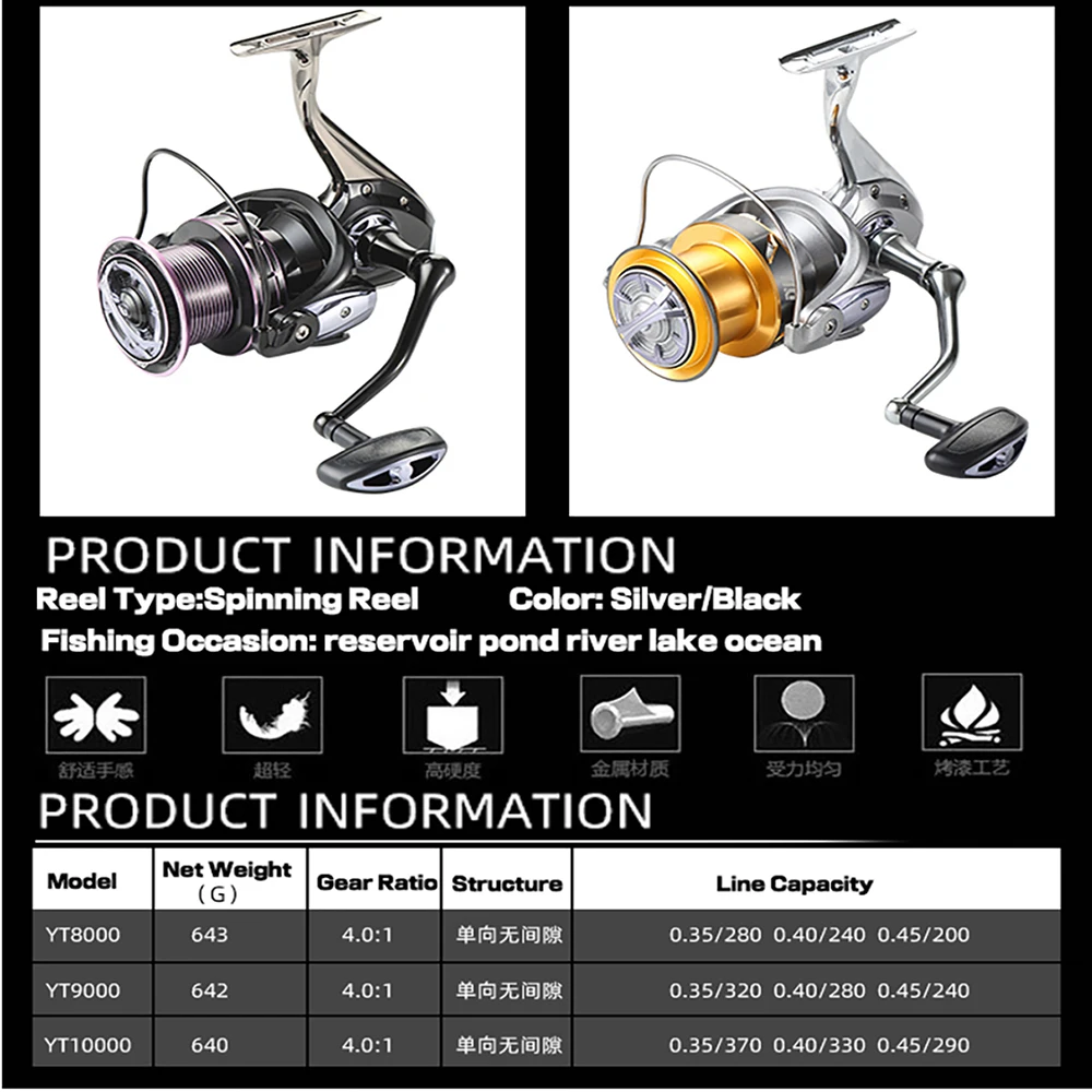 Carretes de pesca giratorios de fundición larga, bobina Ultra suave y silenciosa, y agua dulce para agua salada, copa de línea de Metal, 8000, 9000, 10000 - imagen 5