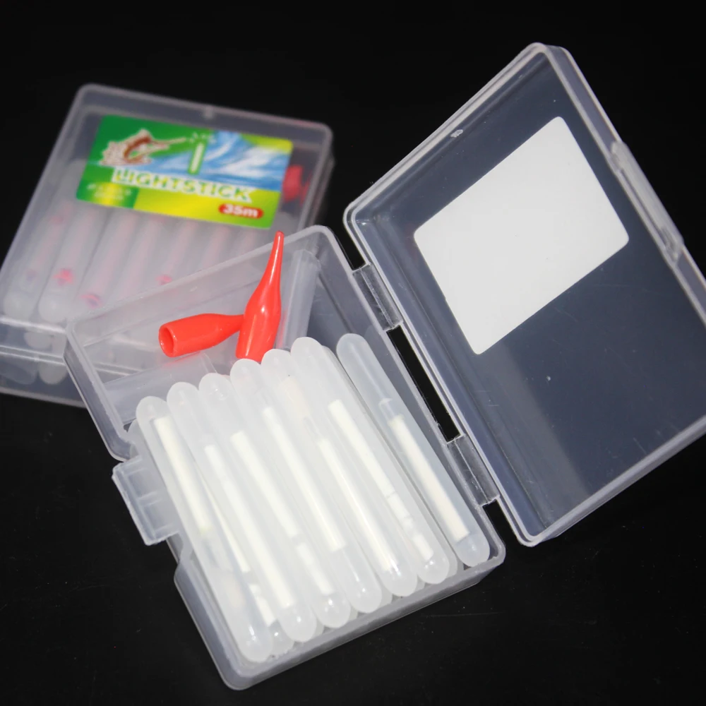 20 unids/bolsa 4,5*40mm luciérnagas en caja para luces flotantes de Pesca barra que brilla en la oscuridad barra luminosa fluorescente luz flotador nocturno caña Pesca - imagen 4
