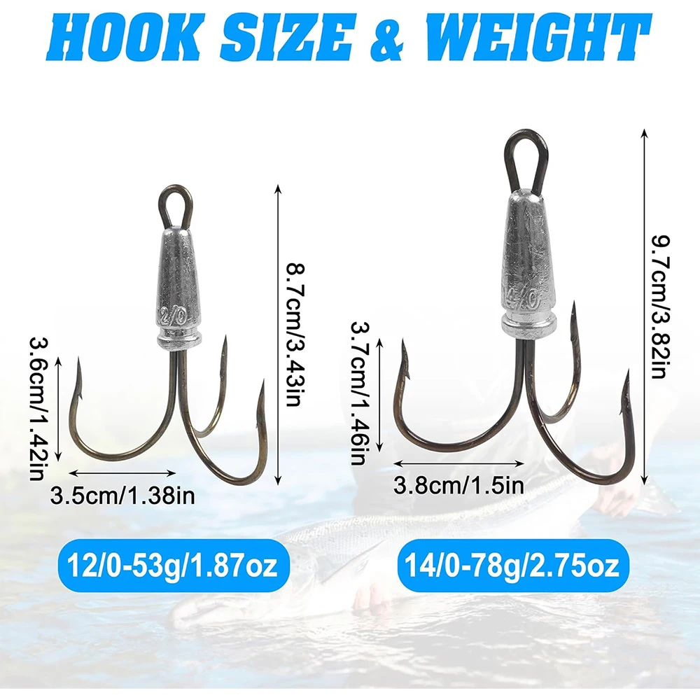 1 Uds. Anzuelos de enganche, anzuelos triples ponderados, anzuelos de pesca grandes para Baitfish, trucha, Walleye, pesca de lubina - imagen 3